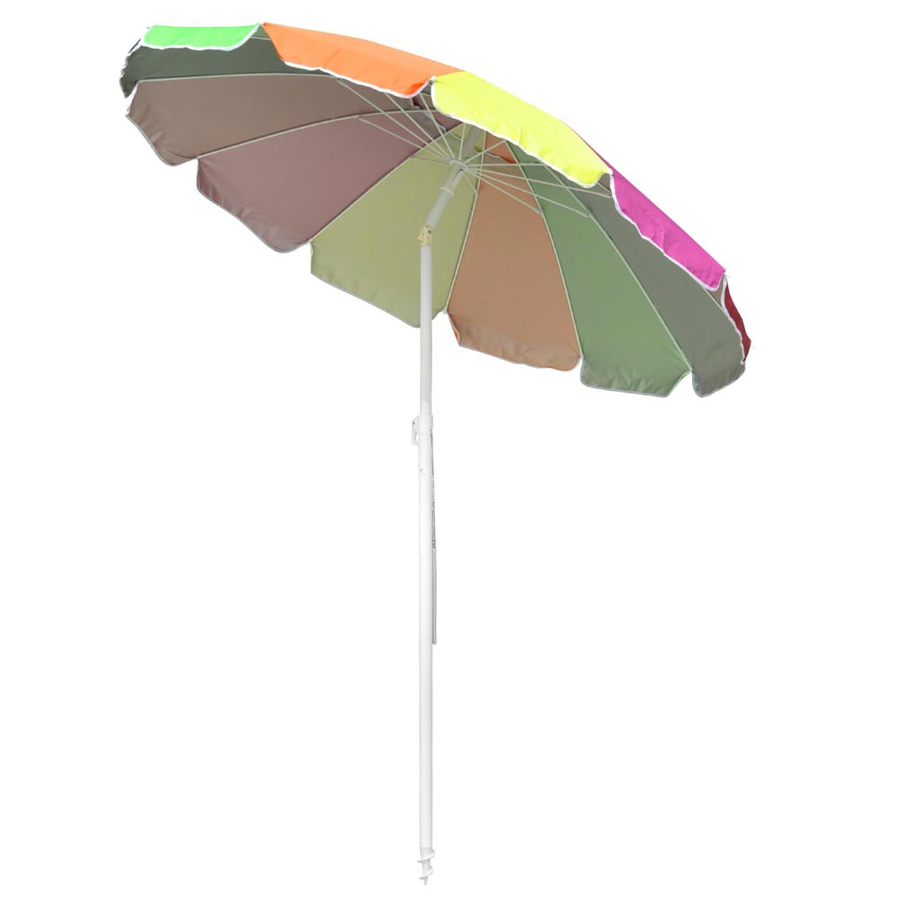 6/7/8 ft Rainbow Beach Umbrella Sunshade with Tilt Sand Anchor UV