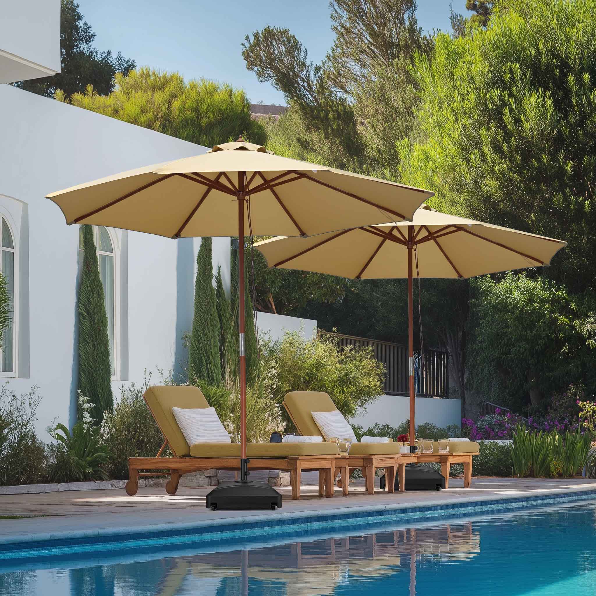 Aplus 9' Wood Outdoor Patio Umbrella with Base Included Wheels Stand - Picture 29 of 33