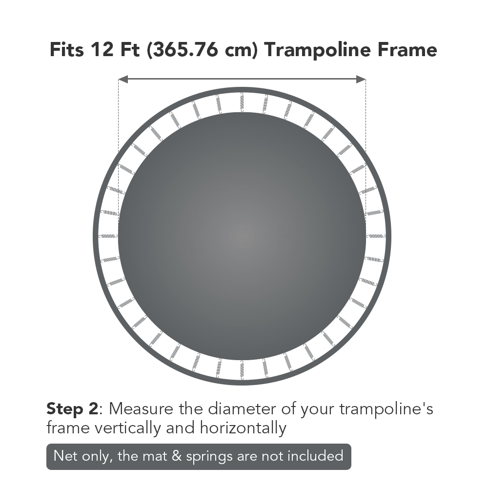 Round Trampoline Safety Net - Replacement Enclosure For 12, 13, 14, 15 Ft Frames, Outdoor Use