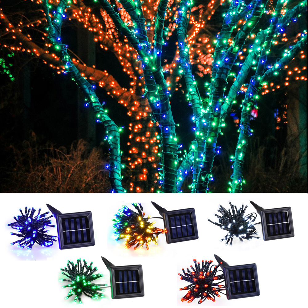 NEW GARDEN SOLAR POWERED 100 LED BLUE STRING FLASHING /& STATIC FUNCTION LIGHTS
