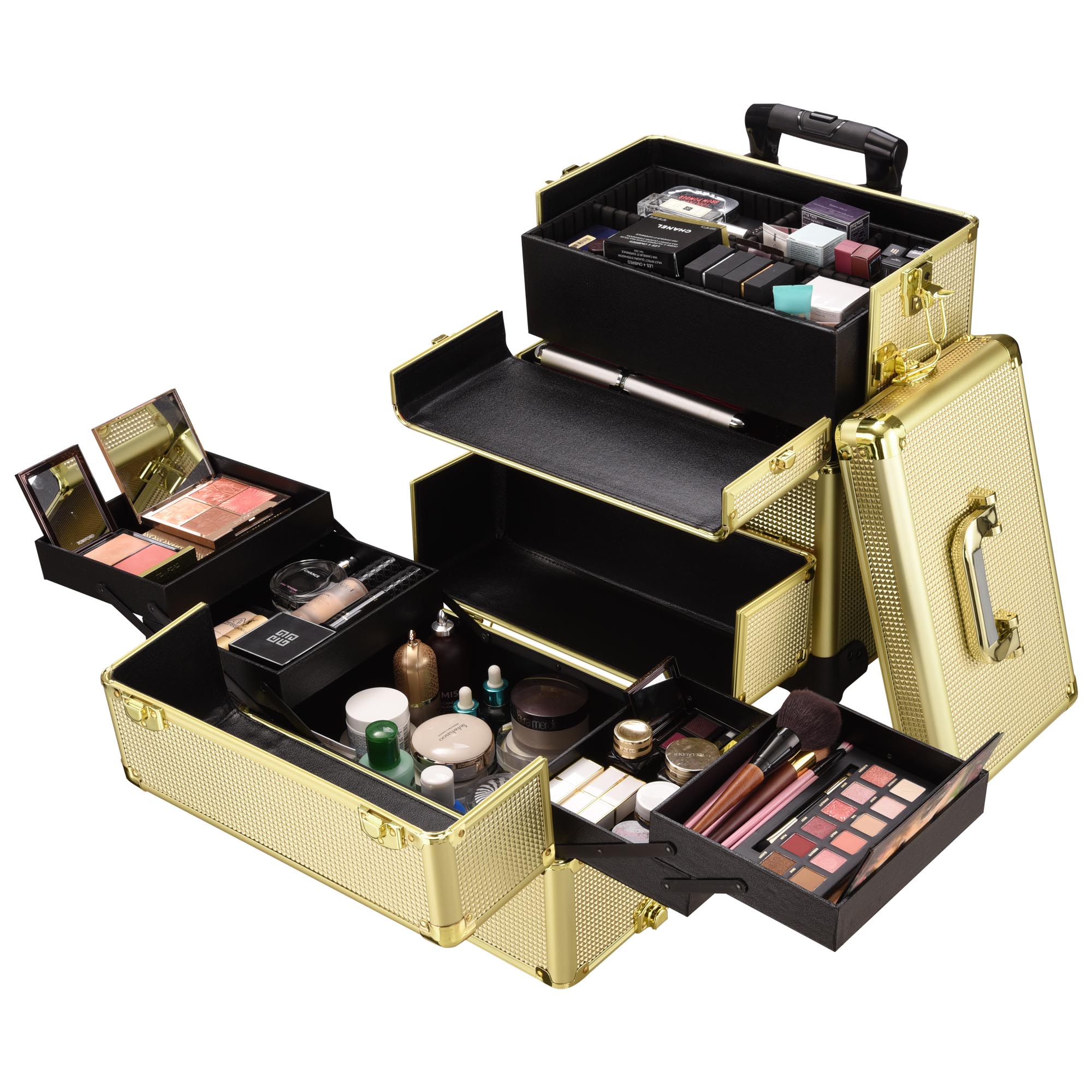 Rolling Makeup Trolley Train Case Pro Beauty Cosmetic Aluminum Storage