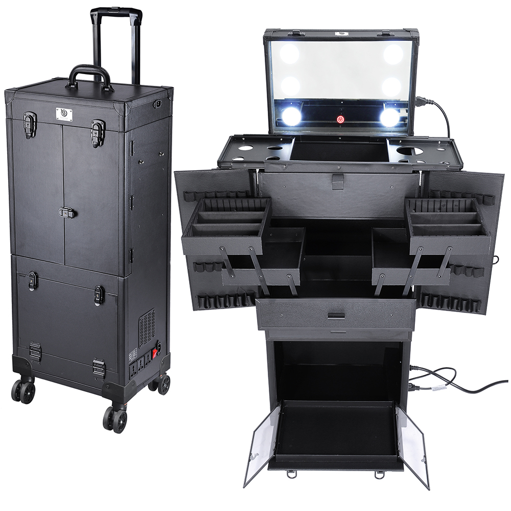 Professional Rolling Makeup Trolley Cosmetic Case Lockable Studio Light
