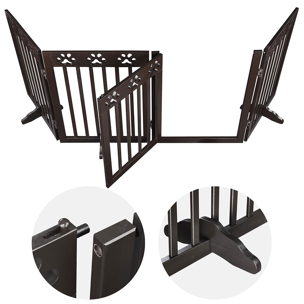 Dog Gate Pet Fence Playpen Folding Wood Barrier Free Standing Indoor 24