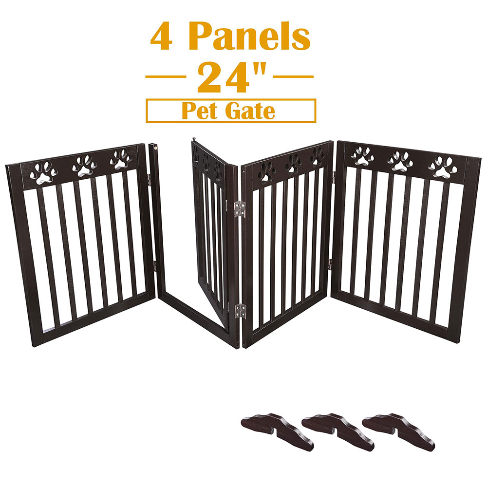 Dog Gate Pet Fence Playpen Folding Wood Barrier Free Standing Indoor 24