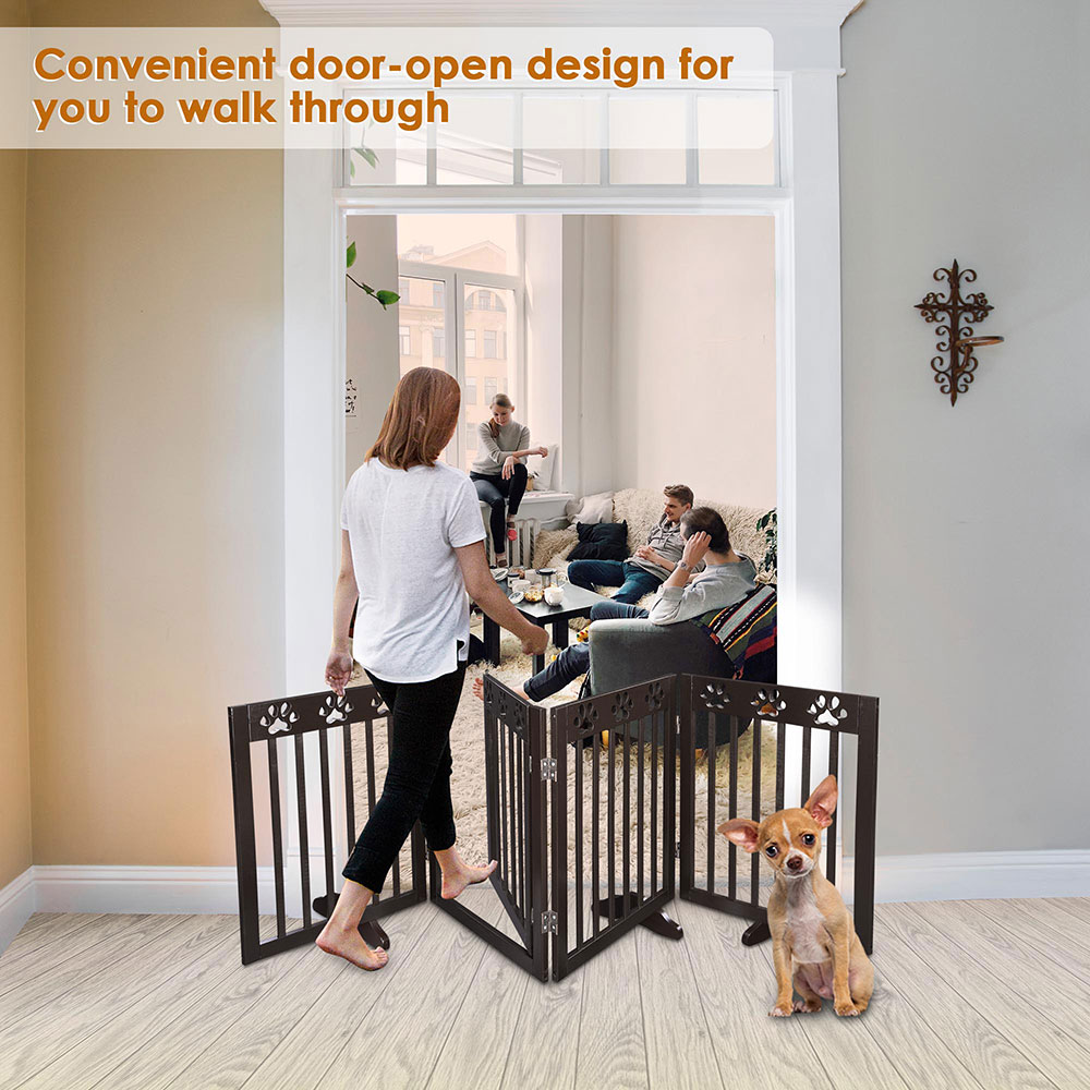 Dog Gate Pet Fence Playpen Folding Wood Barrier Free Standing Indoor 24