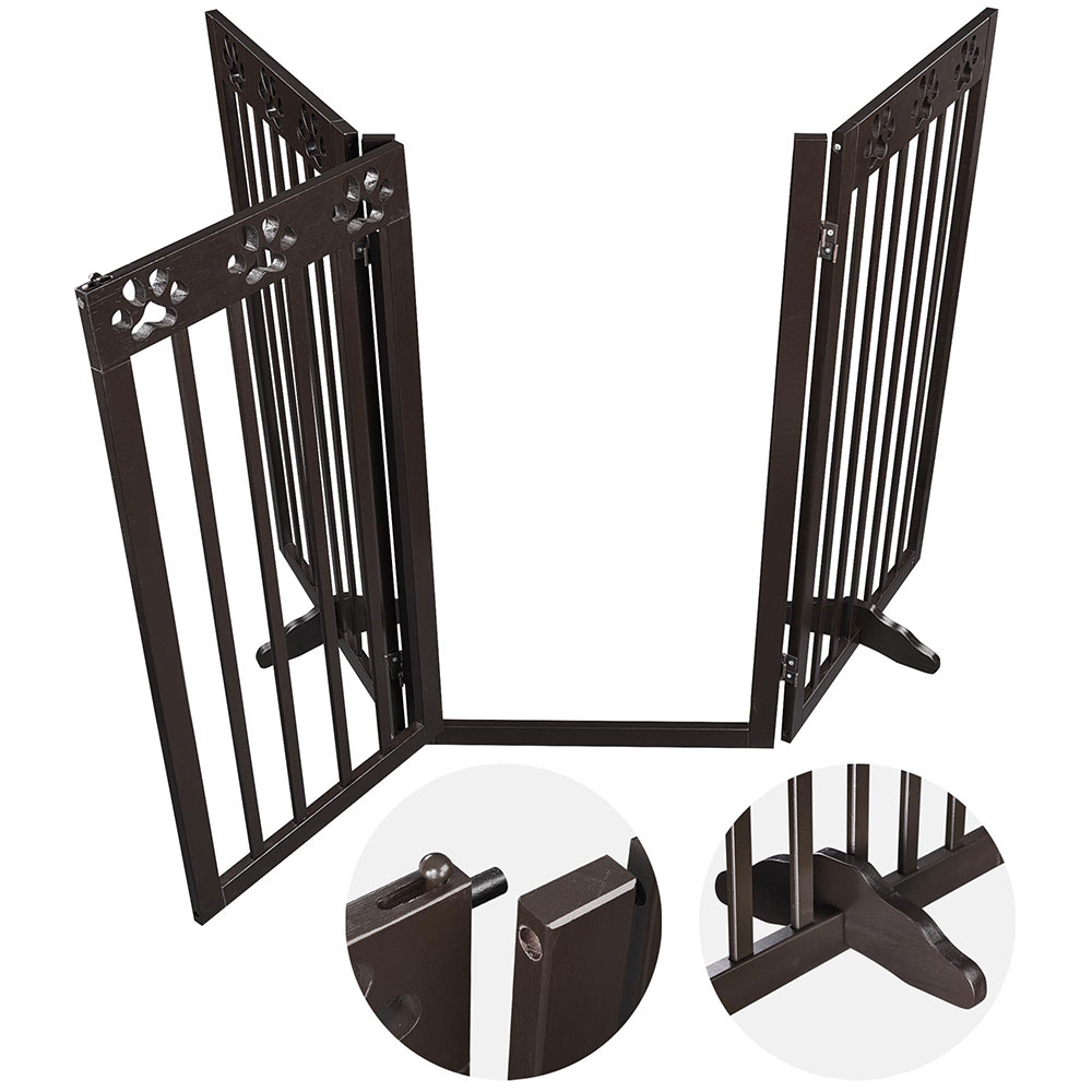 Dog Gate Pet Fence Playpen Folding Wood Barrier Free Standing Indoor 24