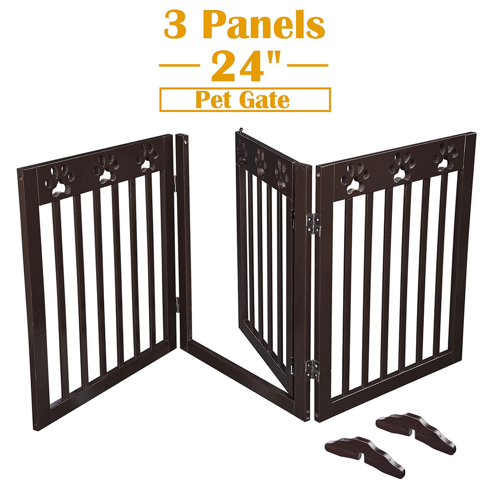 Dog Gate Pet Fence Playpen Folding Wood Barrier Free Standing Indoor 24