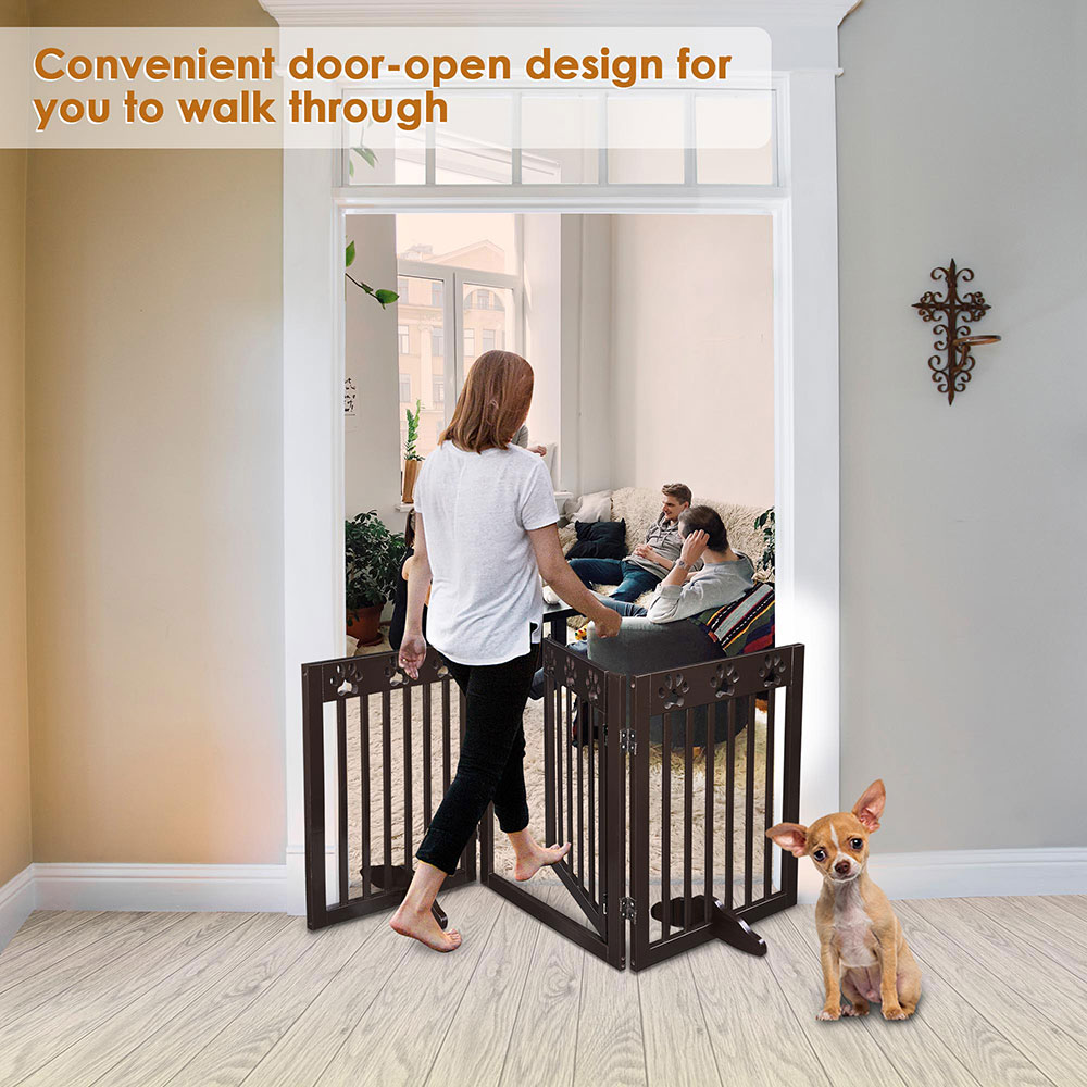 Dog Gate Pet Fence Playpen Folding Wood Barrier Free Standing Indoor 24