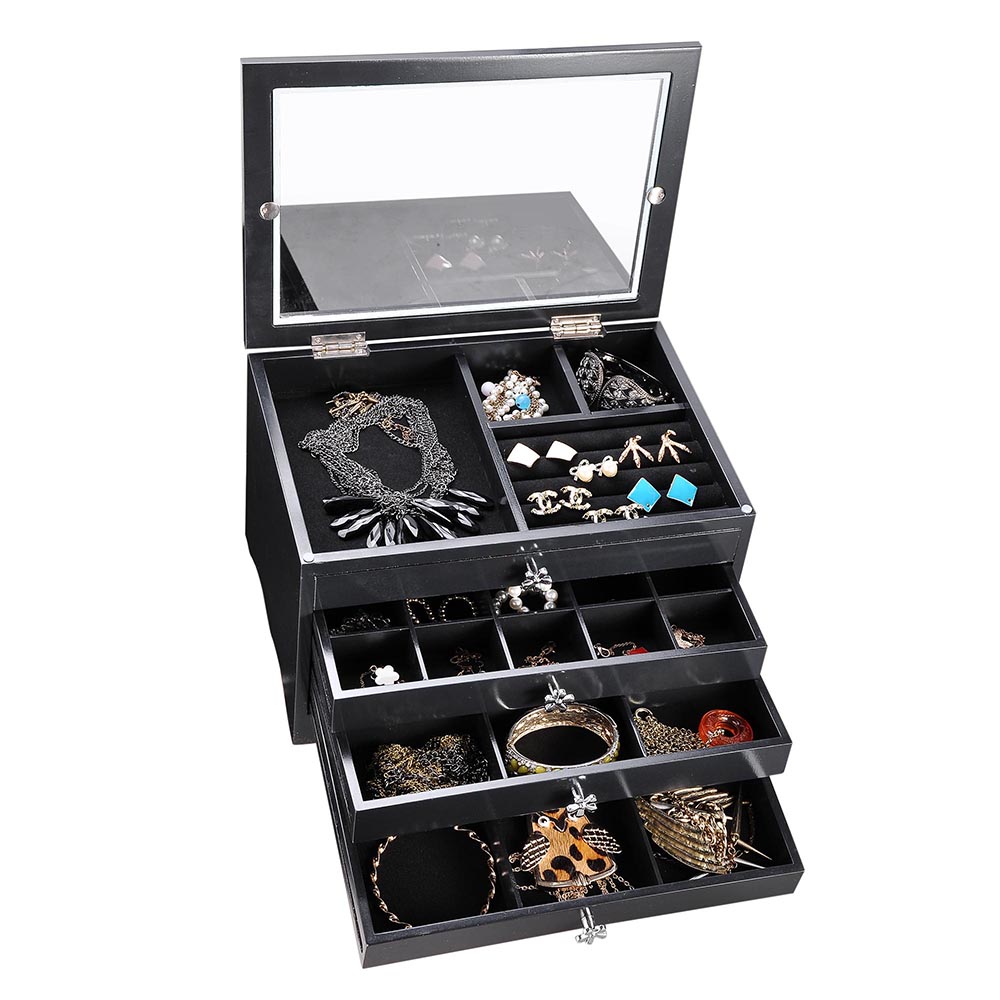 Jewelry Box Case Organizer Builtin Mirror Watch Ring Earring Necklace
