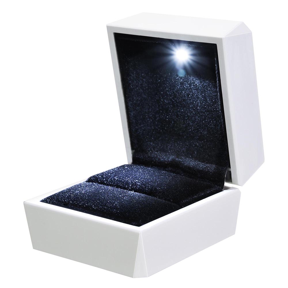 Diamond Ring Box White LED Light Velvet Jewelry Gift Wedding Proposal