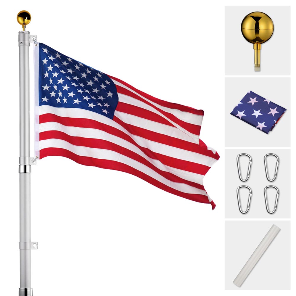 20 25 Ft Flag Pole Aluminum Flagpole Kit 3x5 American Us Flag Fly