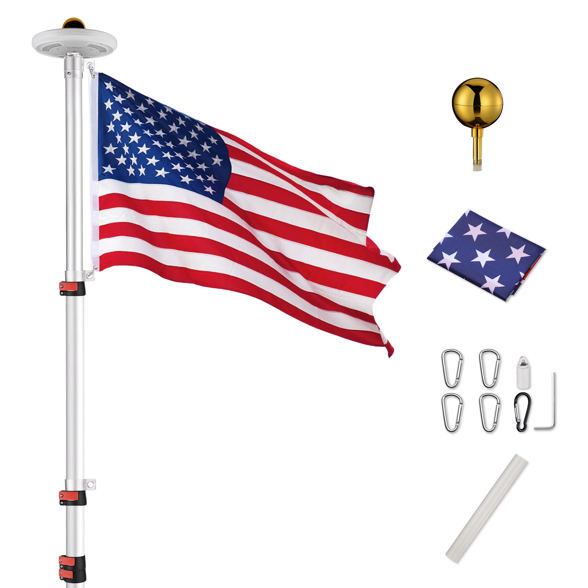 Yescom Flag Pole Kit Heavy Duty Aluminum Flagpole US Flag+Ball Top LED Solar - Picture 46 of 55