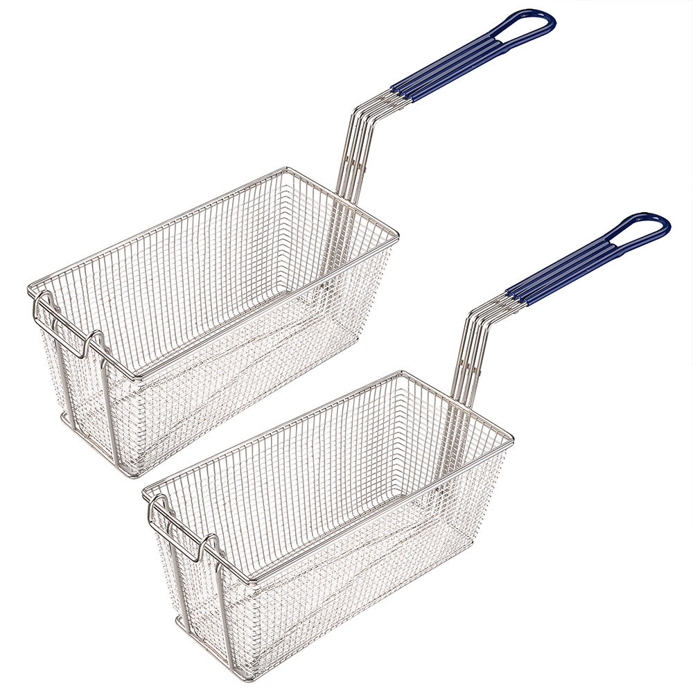 2 Pack 13 1/4" x 6 1/2" x 6" Deep Fryer Basket With Handle Commercial