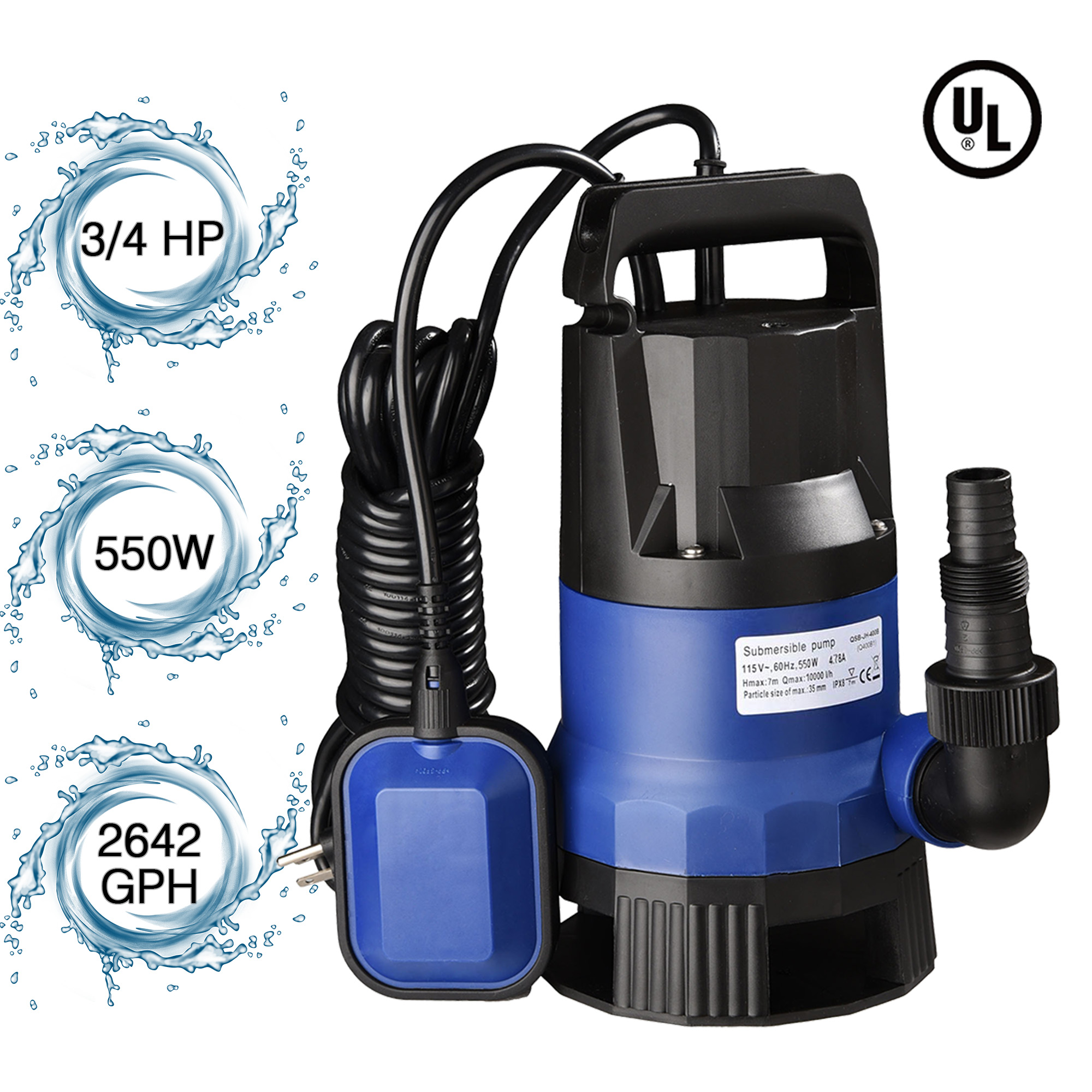 Tauchpumpe Schmutzwasserpumpe Hochwasser Teich Pool Ablauf Brunnen 400W/550W/750W - Bild 15 von 20