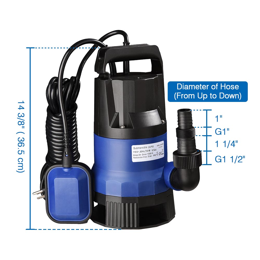 1HP 3432GPH 750W Submersible Water Sump Pump Dirty Clean Swim Pool Pond