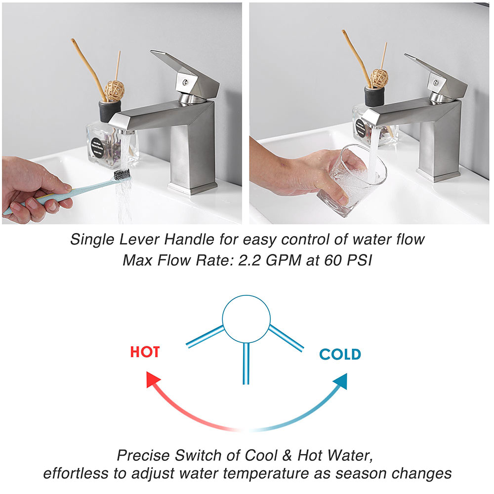 Bathroom Sink Square Faucet Basin Faucet One Hole One Handle Cold
