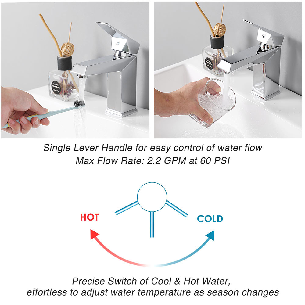 Bathroom Sink Square Faucet Basin Faucet One Hole One Handle Cold