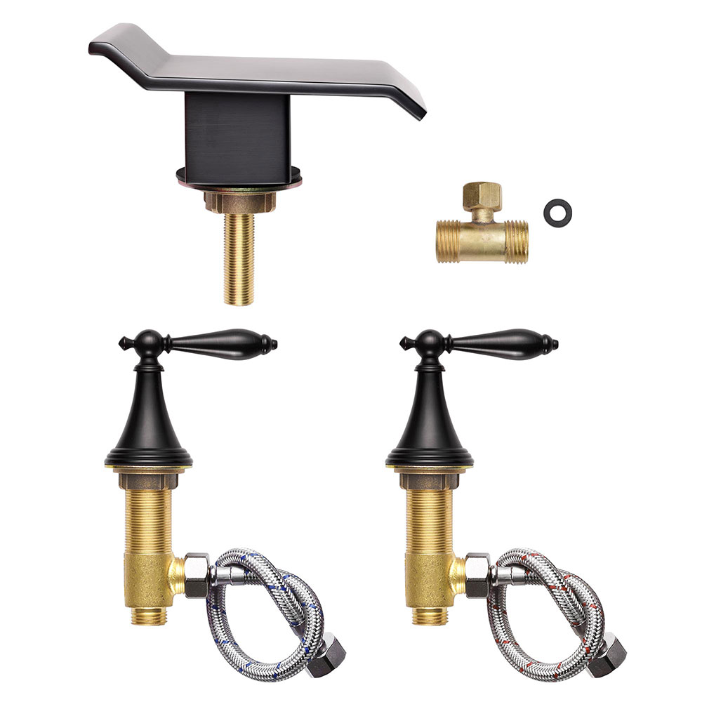3 Holes Widespread Bathroom Sink Roman Tub Waterfall Faucet Home Hotel Bar Tap - Bild 9 von 11