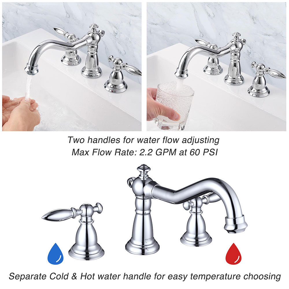 3 HOLE BATHROOM Sink Faucet DIY Widespread Spout Basin Mixer Tap Easy