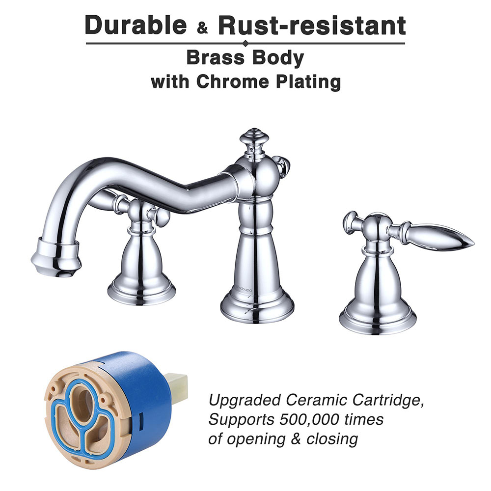 3 HOLE BATHROOM Sink Faucet DIY Widespread Spout Basin Mixer Tap Easy