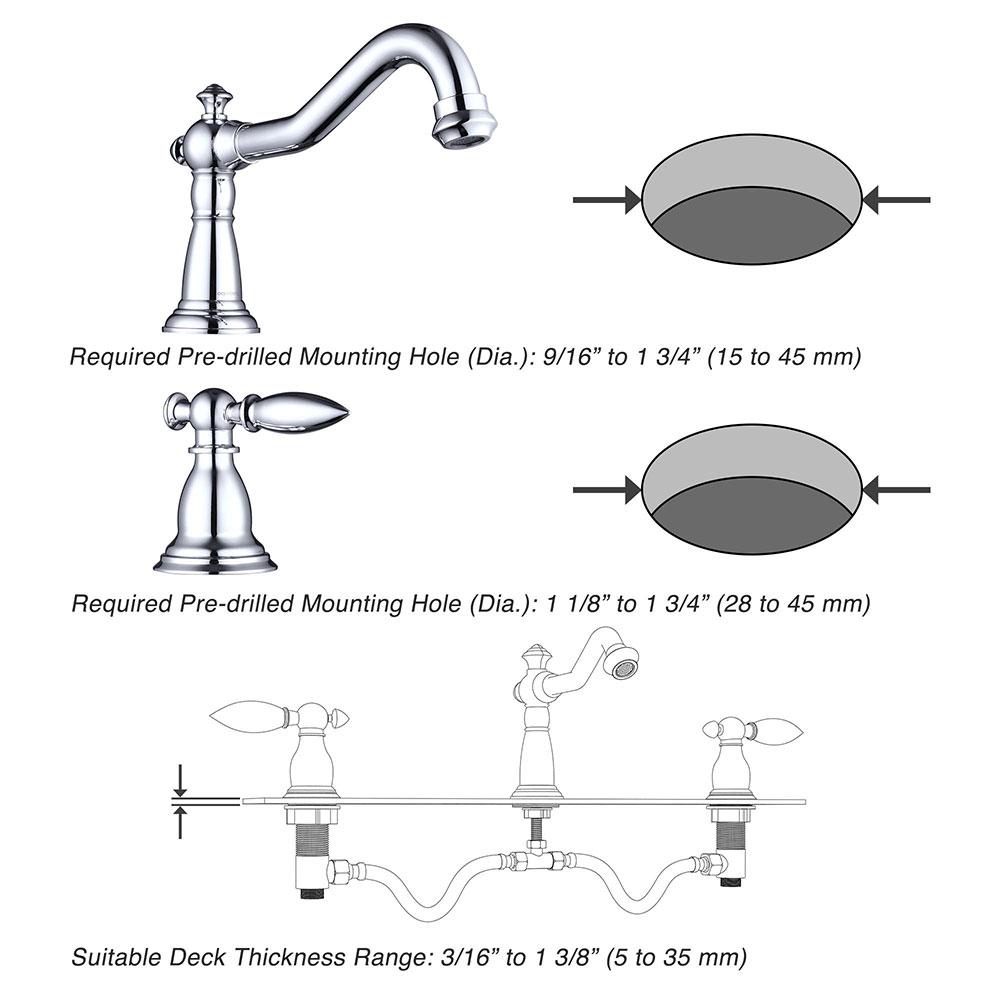 3 Hole Bathroom Sink Faucet DIY Widespread Spout Basin Mixer Tap Easy