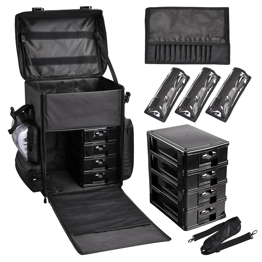 Pro Makeup Trolley Rolling Cosmetic Bag Train Case Portable Organizer