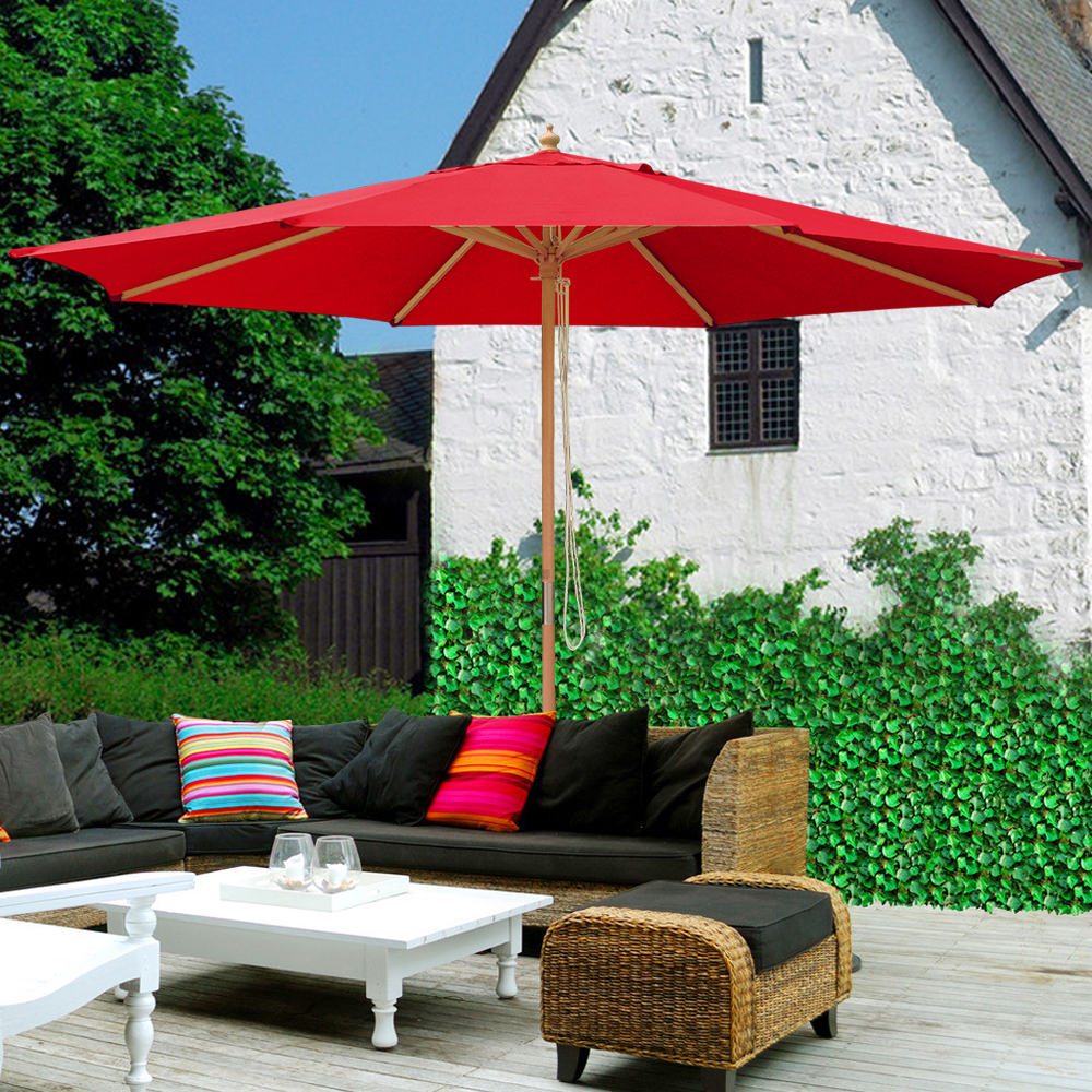 8' 9' 13' Outdoor Patio Wood Umbrella Wooden Pole Market Beach Garden Sun Shade eBay