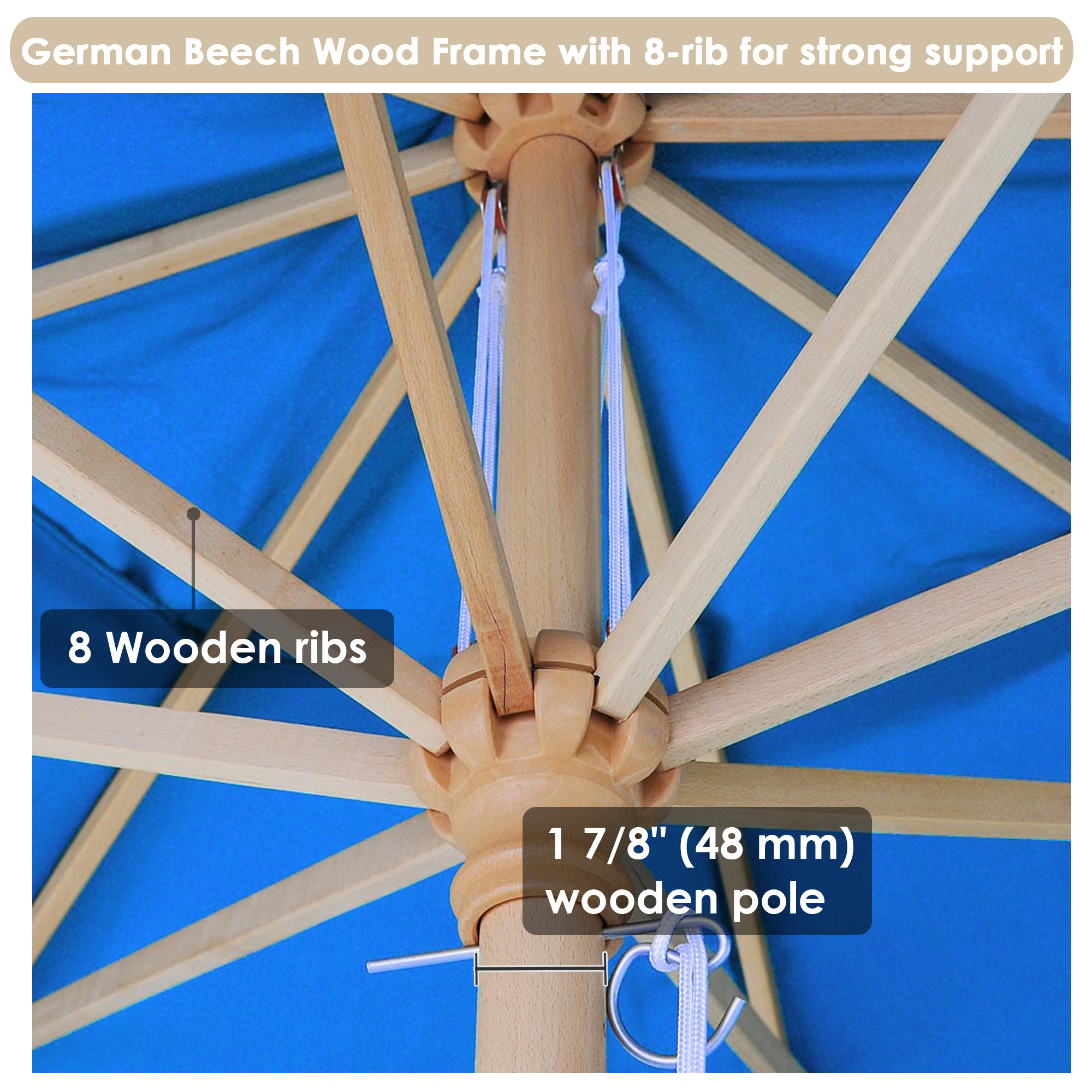 XL Shade 13Ft Wooden Patio Umbrella 8 Rib Table Parasol Outdoor Garden Yard Deck eBay