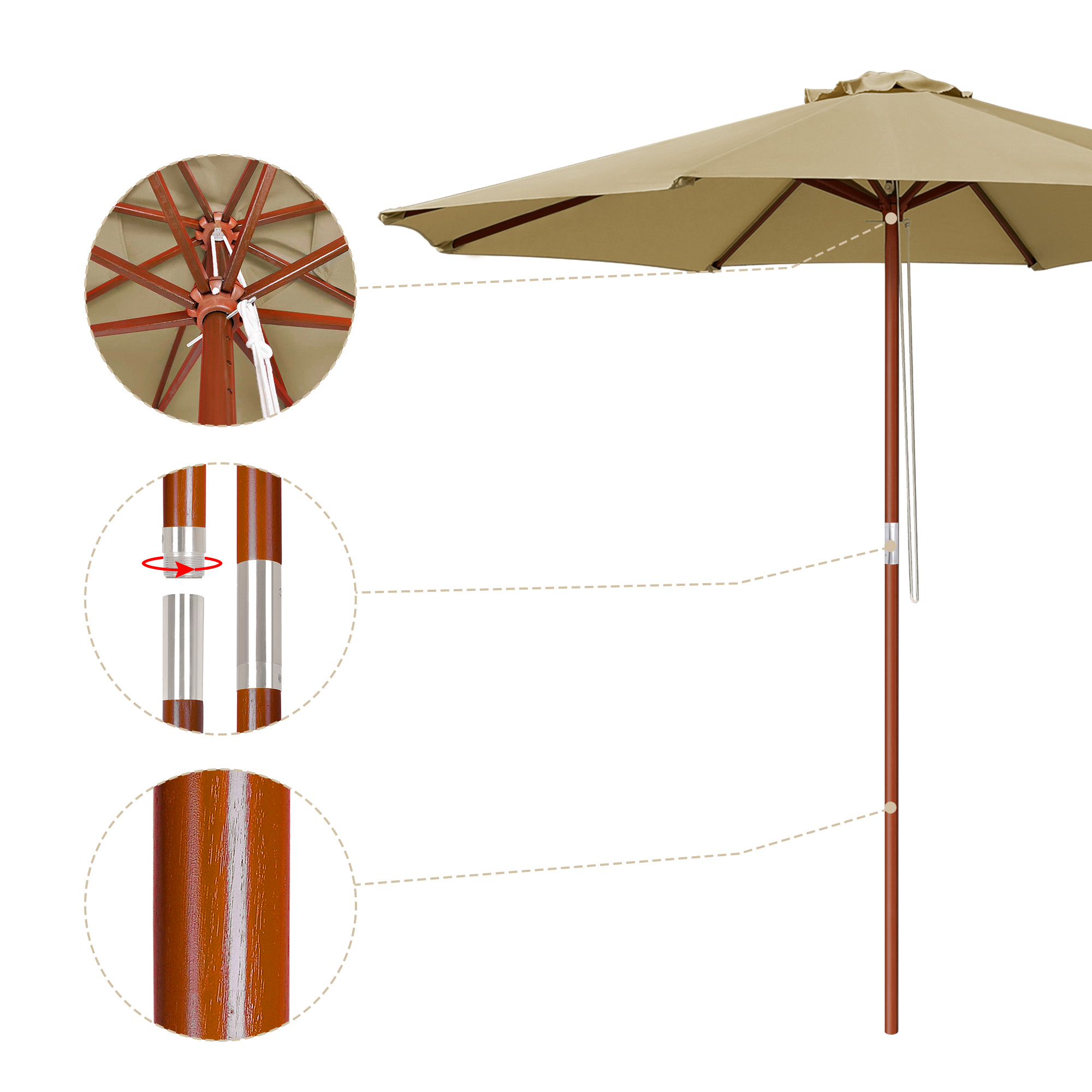 8' 9' 13' Outdoor Patio Wood Umbrella Wooden Pole Market Beach Garden