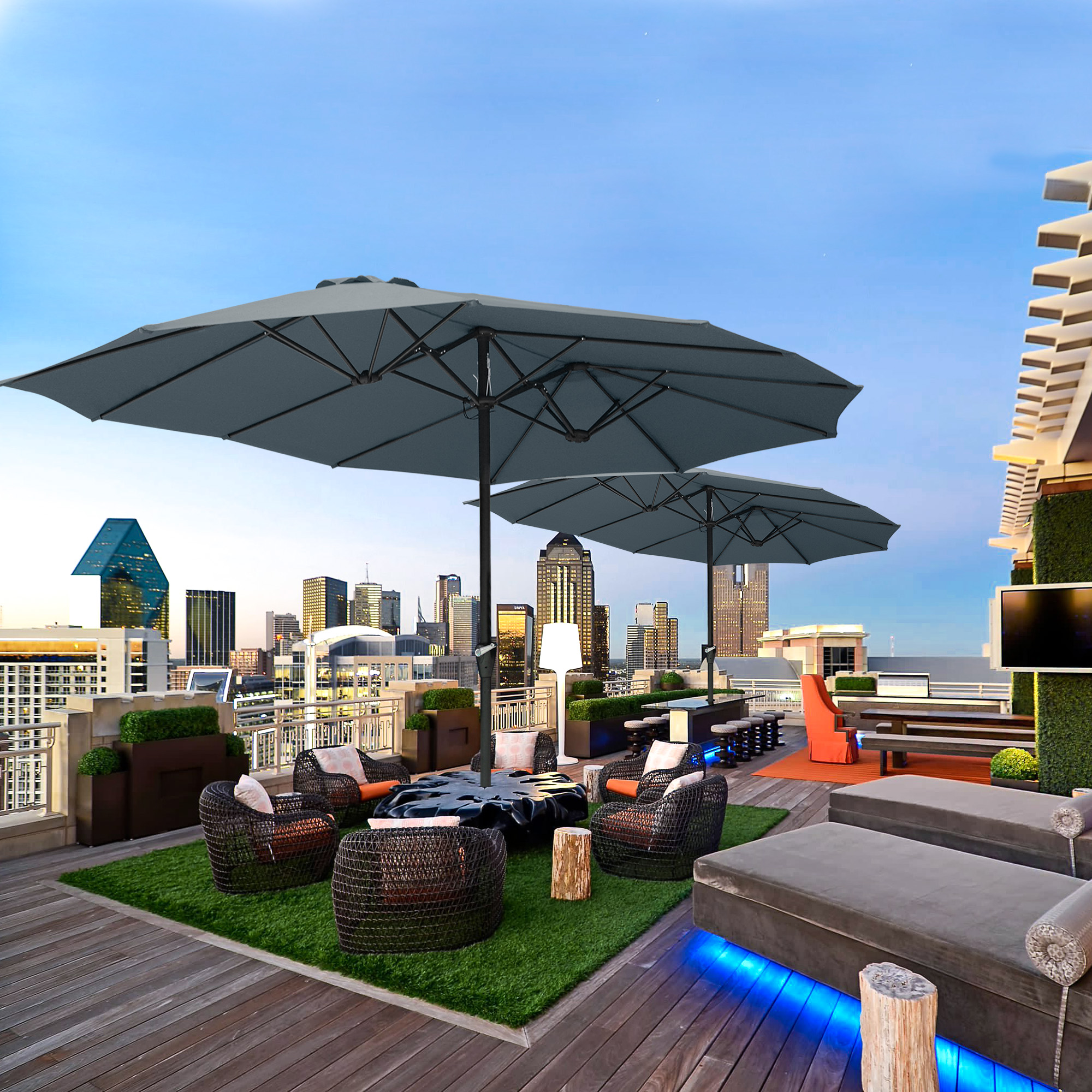 15ft Patio Twin Umbrella Doublesided Market Crank Outdoor Garden Parasol Shade eBay