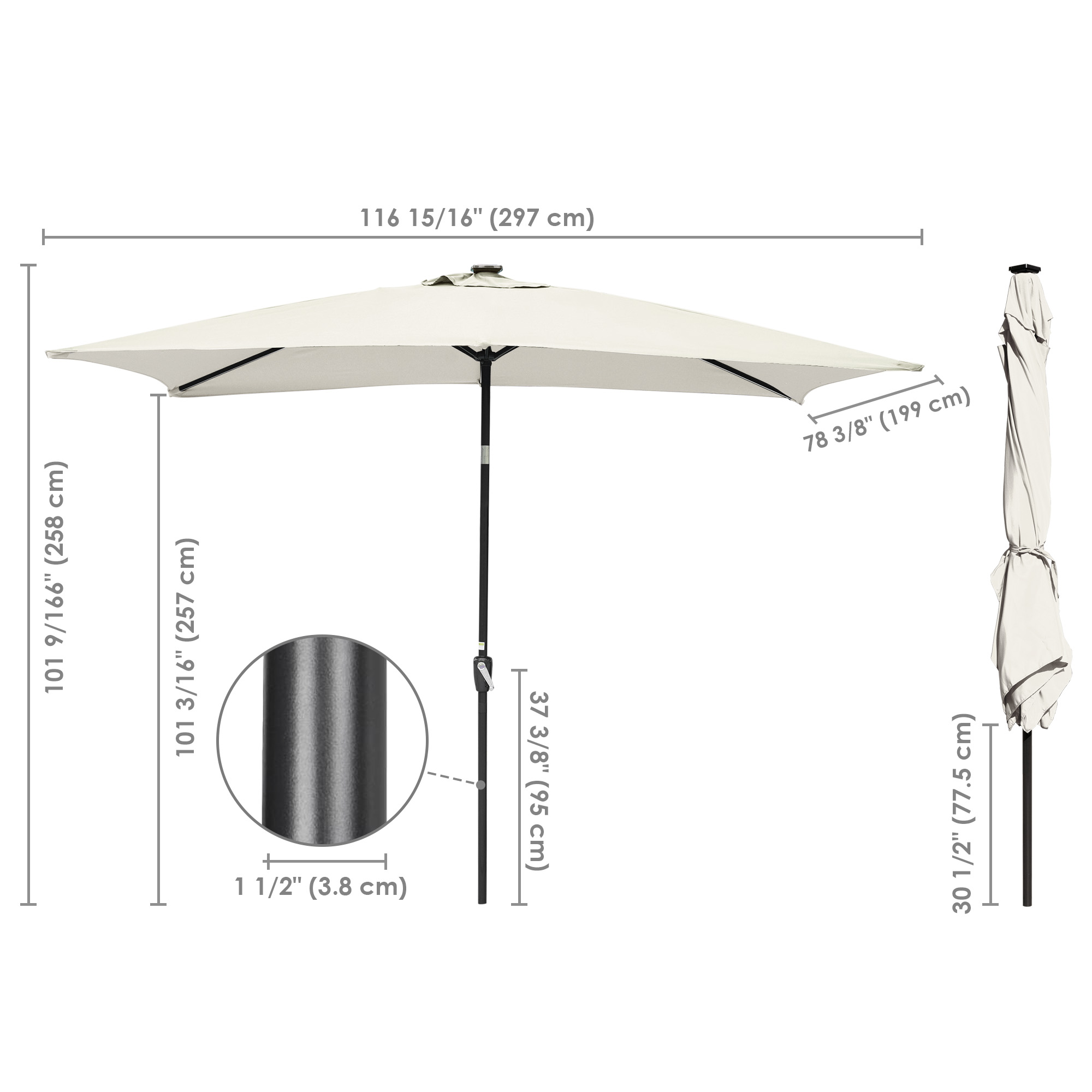 Solar LED Patio Umbrella Yard Parasol Beach Pool Sunshade Tilt Crank