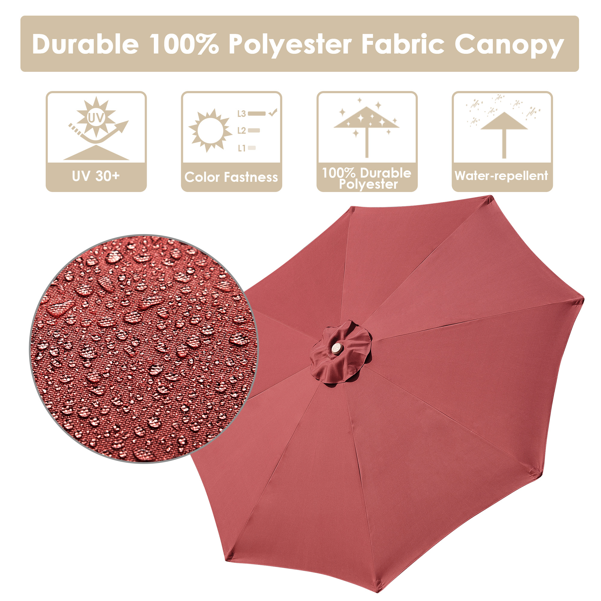 9ft Wooden Patio Umbrella 8 Ribs Garden Beach Pool Resort Tilt Parasol Sunshade - Picture 32 of 34