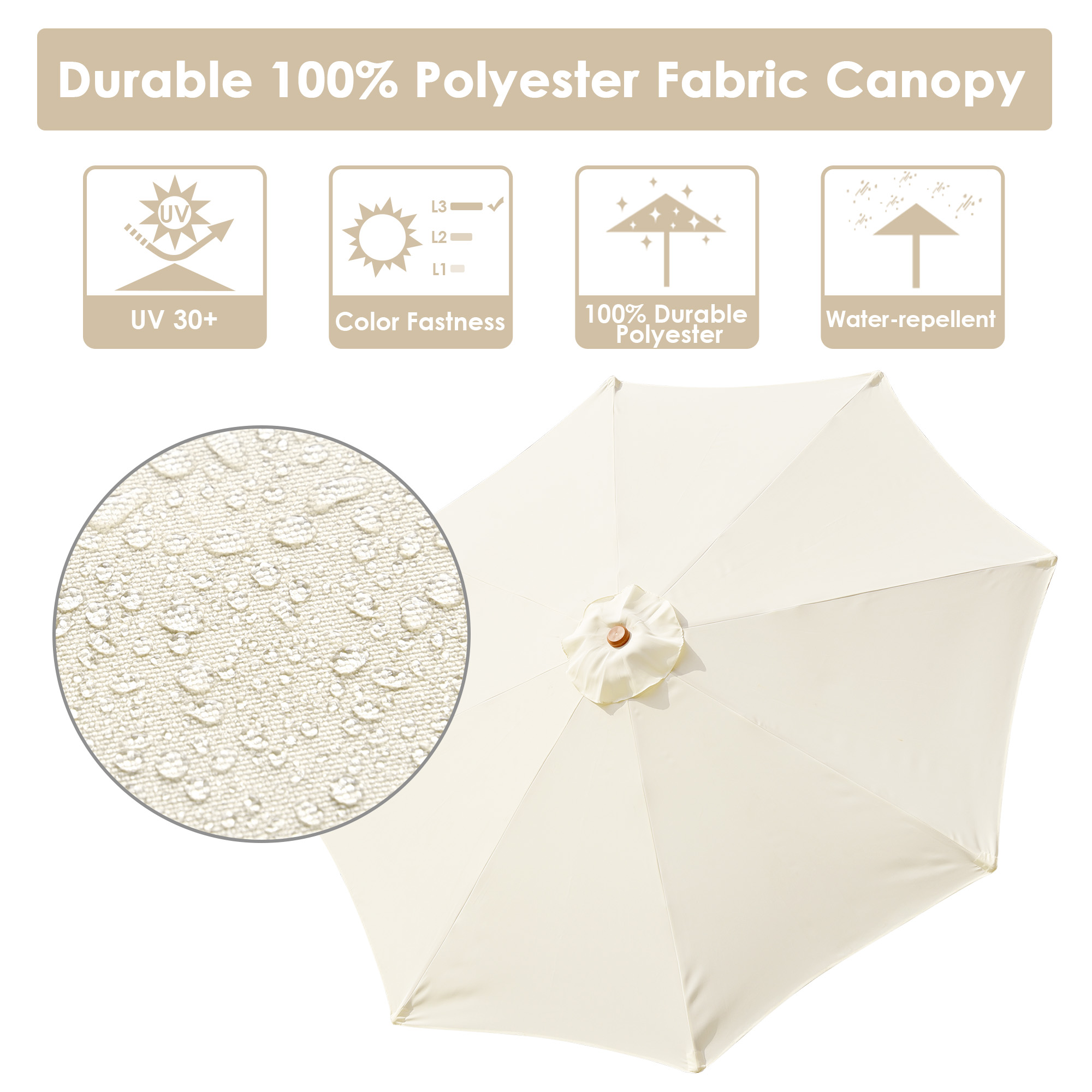 9ft Wooden Patio Umbrella 8 Ribs Garden Beach Pool Resort Tilt Parasol Sunshade - Picture 27 of 34