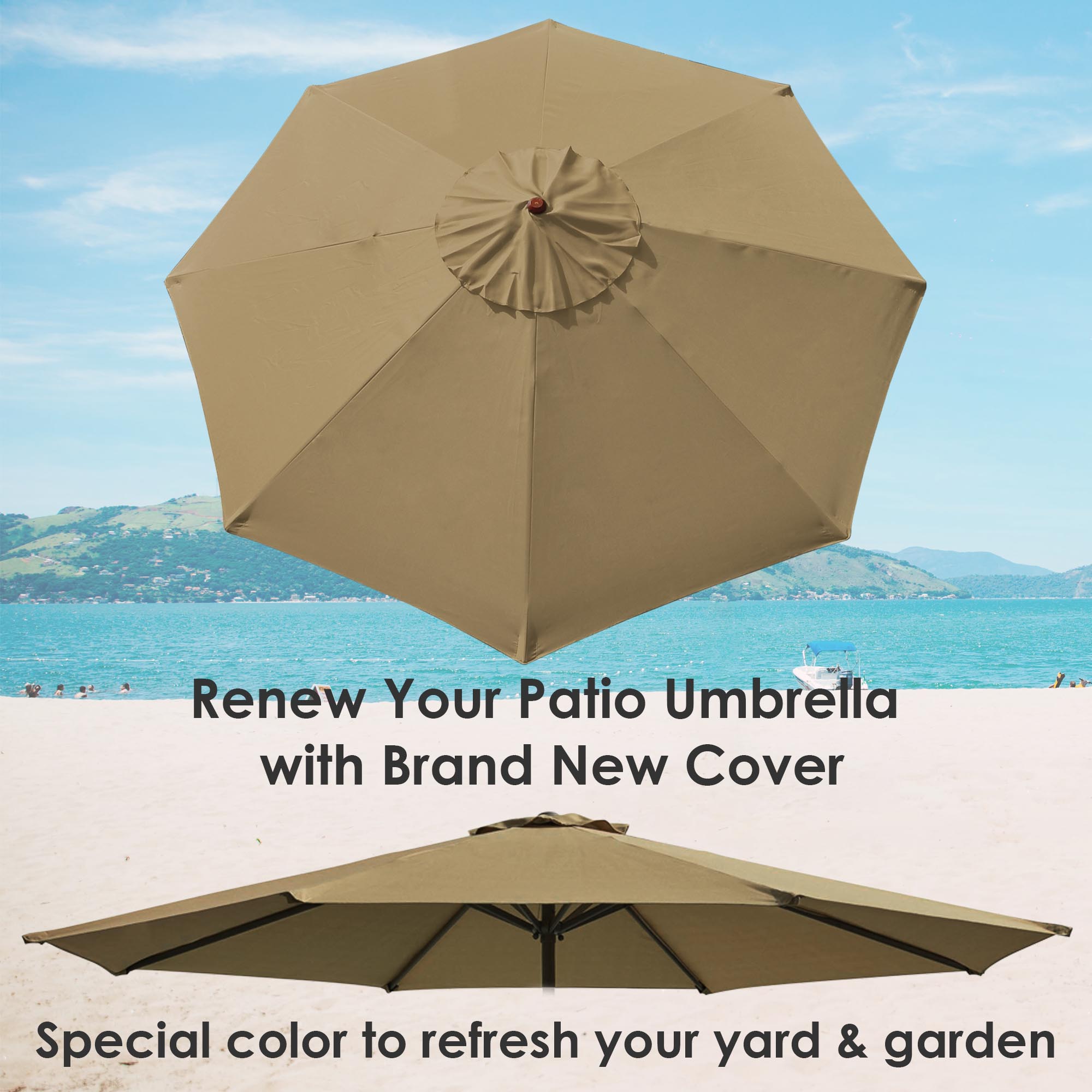 Outdoor Umbrella Canopy REPLACEMENT TOP Cover ONLY for 10' 8 Rib Patio ...