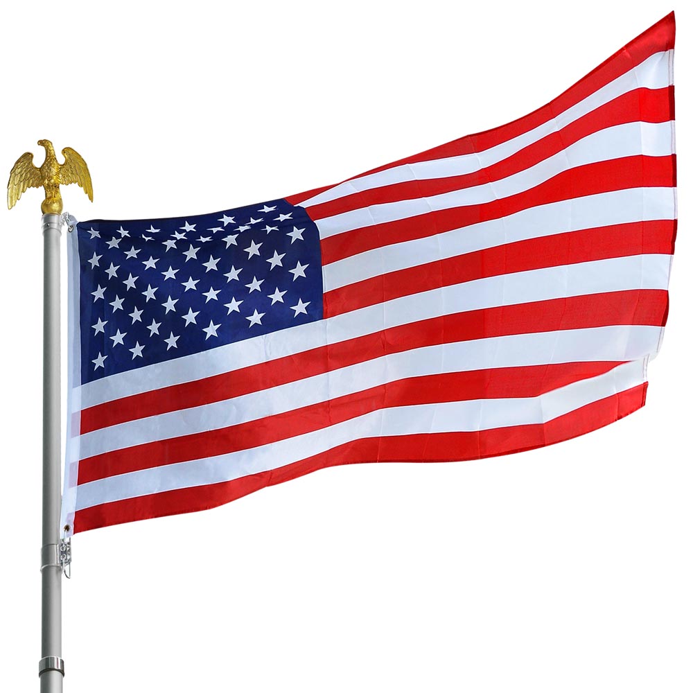 20ft Aluminum Flagpole Kit For Home – Ground Mount With 3x5 American Flag & Gold Ball Top