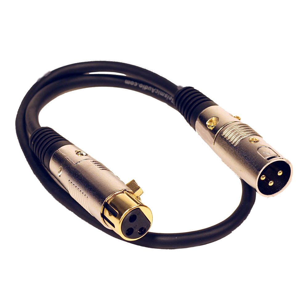 Premium 2 Foot Black XLR Patch Cable Cord 3 Pin XLRF to XLRM Mic Cord