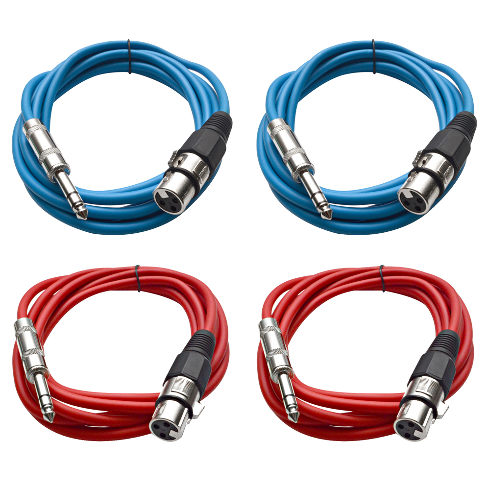 Four 1/4" to XLR Female Patch Cables 10' Extension Cords Jumper - Various Colors - Picture 13 of 29