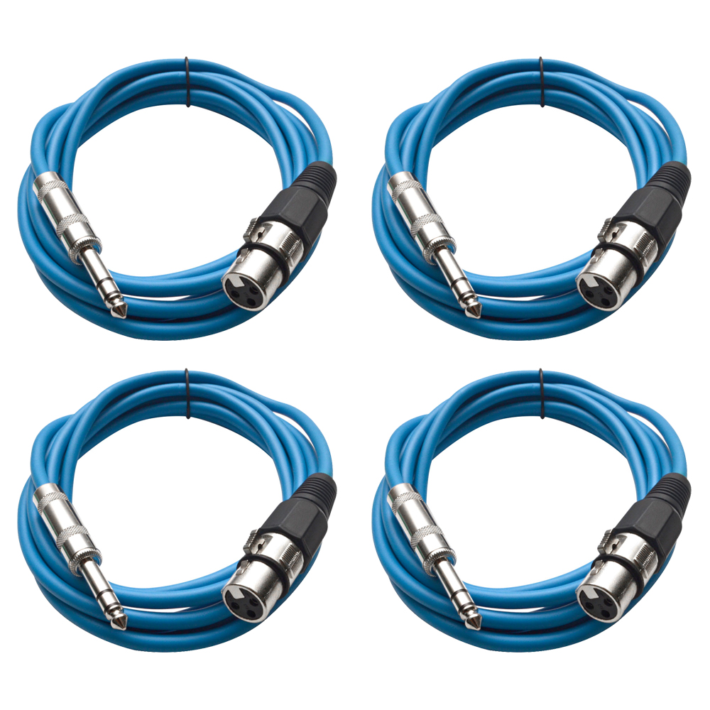 Four 1/4" to XLR Female Patch Cables 10' Extension Cords Jumper - Various Colors - Picture 9 of 29