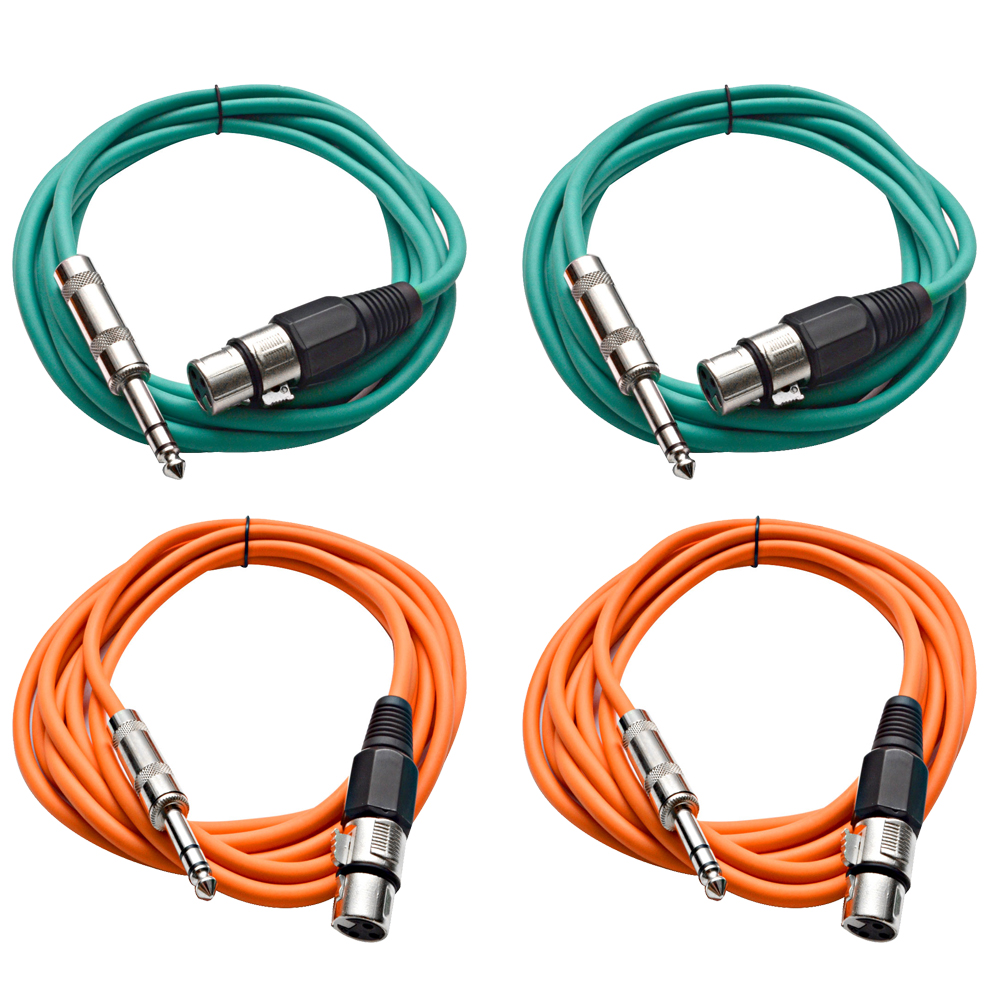 Four 1/4" to XLR Female Patch Cables 10' Extension Cords Jumper - Various Colors - Picture 16 of 29