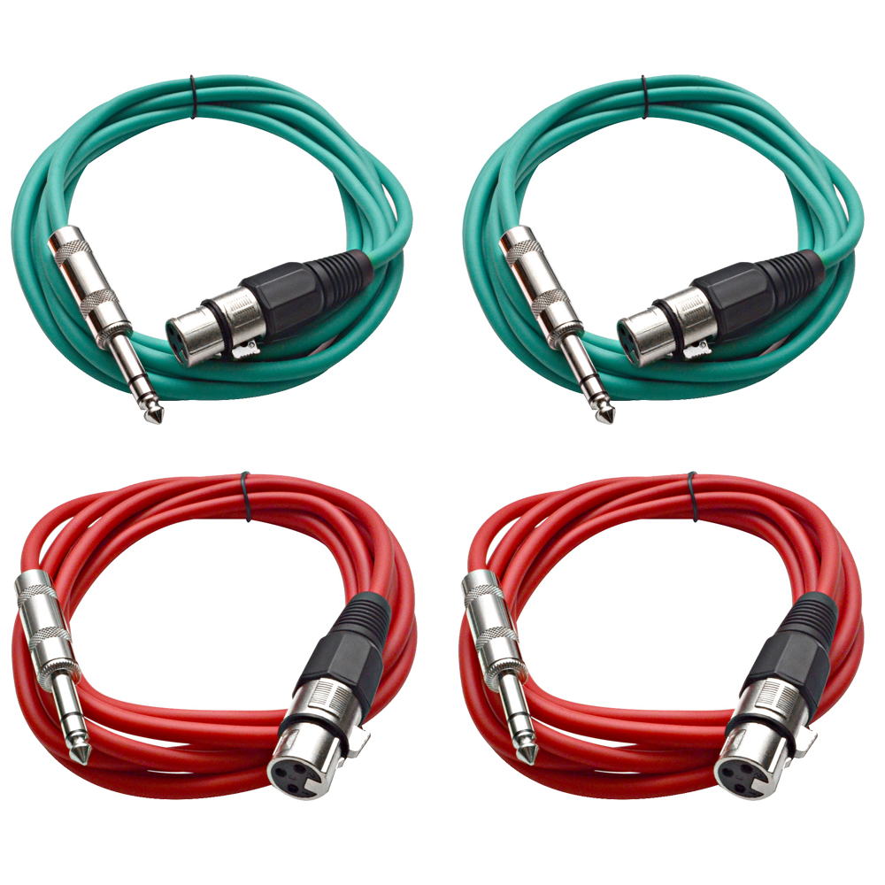 Four 1/4" to XLR Female Patch Cables 10' Extension Cords Jumper - Various Colors - Picture 18 of 29
