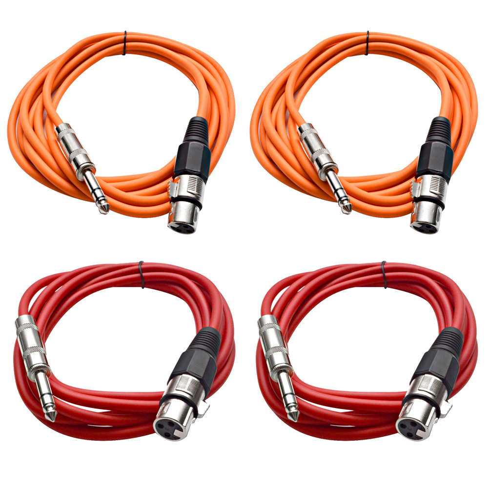 Four 1/4" to XLR Female Patch Cables 10' Extension Cords Jumper - Various Colors - Picture 22 of 29