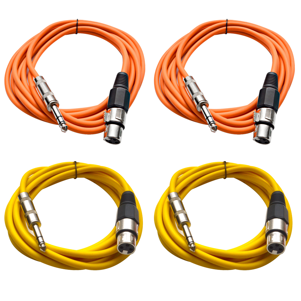 Four 1/4" to XLR Female Patch Cables 10' Extension Cords Jumper - Various Colors - Picture 23 of 29