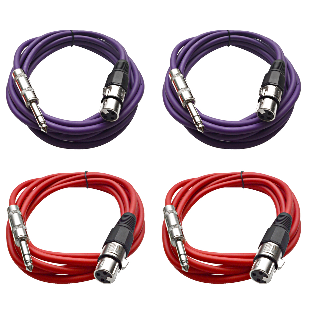 Four 1/4" to XLR Female Patch Cables 10' Extension Cords Jumper - Various Colors - Picture 25 of 29