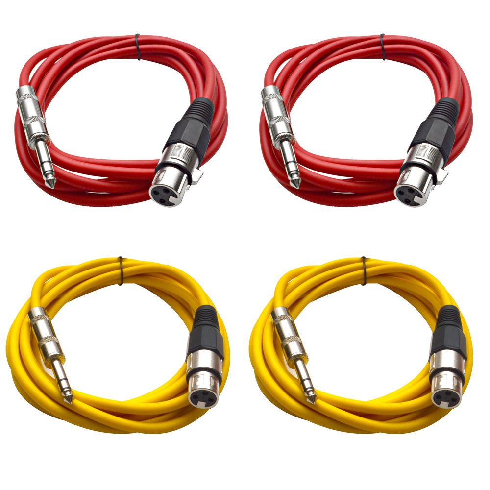 Four 1/4" to XLR Female Patch Cables 10' Extension Cords Jumper - Various Colors - Picture 27 of 29