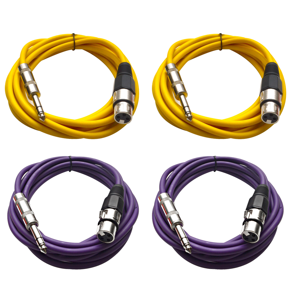 Four 1/4" to XLR Female Patch Cables 10' Extension Cords Jumper - Various Colors - Picture 28 of 29