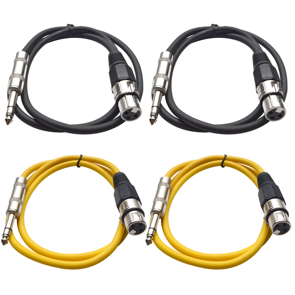 Four 1/4" to XLR Female Patch Cables 2' Extension Cords Jumper, Various Colors - Picture 8 of 29