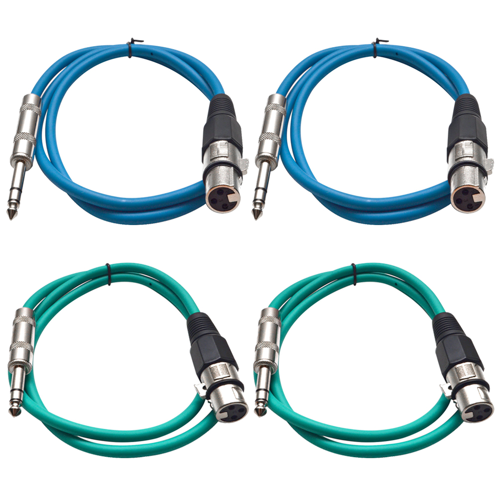 Four 1/4" to XLR Female Patch Cables 2' Extension Cords Jumper, Various Colors - Picture 10 of 29