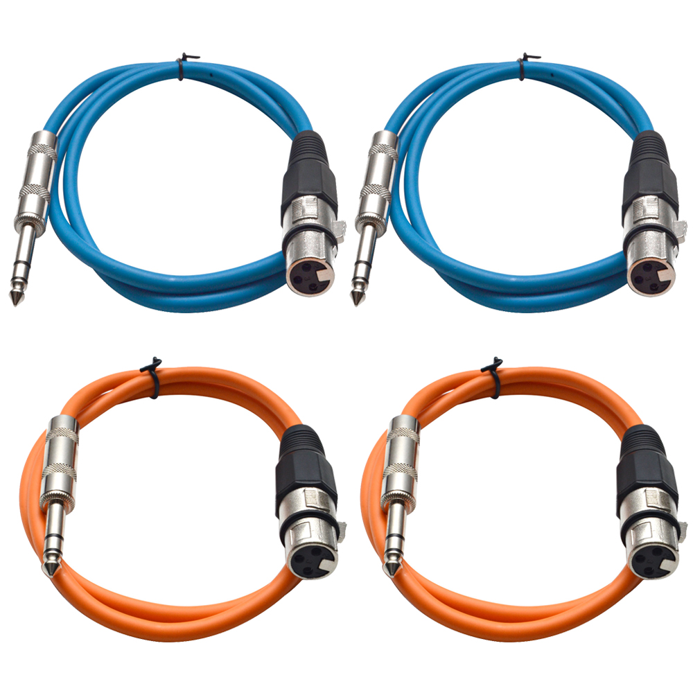 Four 1/4" to XLR Female Patch Cables 2' Extension Cords Jumper, Various Colors - Picture 11 of 29