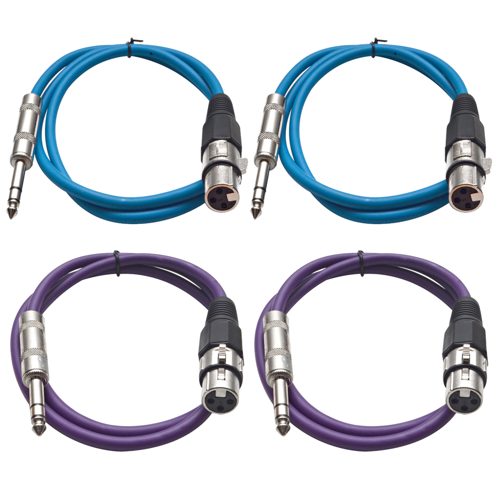 Four 1/4" to XLR Female Patch Cables 2' Extension Cords Jumper, Various Colors - Picture 12 of 29