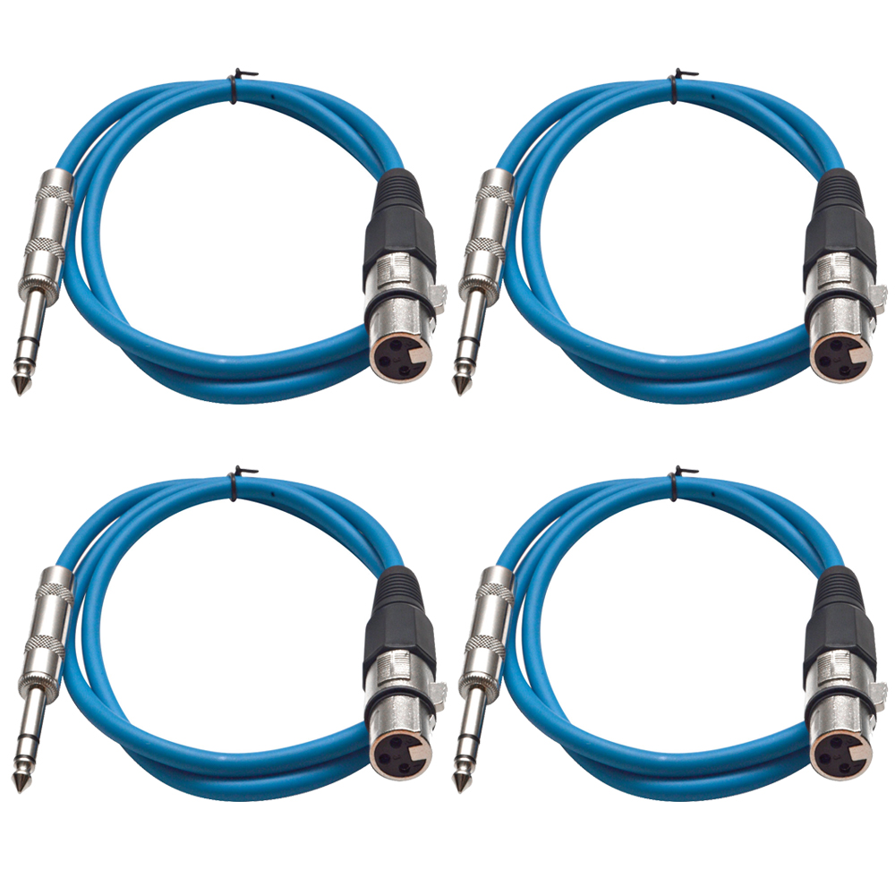 Four 1/4" to XLR Female Patch Cables 2' Extension Cords Jumper, Various Colors - Picture 9 of 29